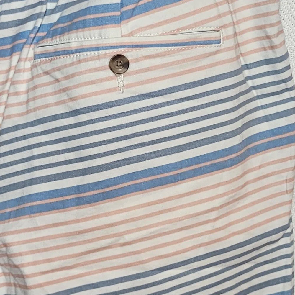 George Peach Blue Striped Casual Cotton Lyocell Span Tie Waist Short Sz XL 40-42